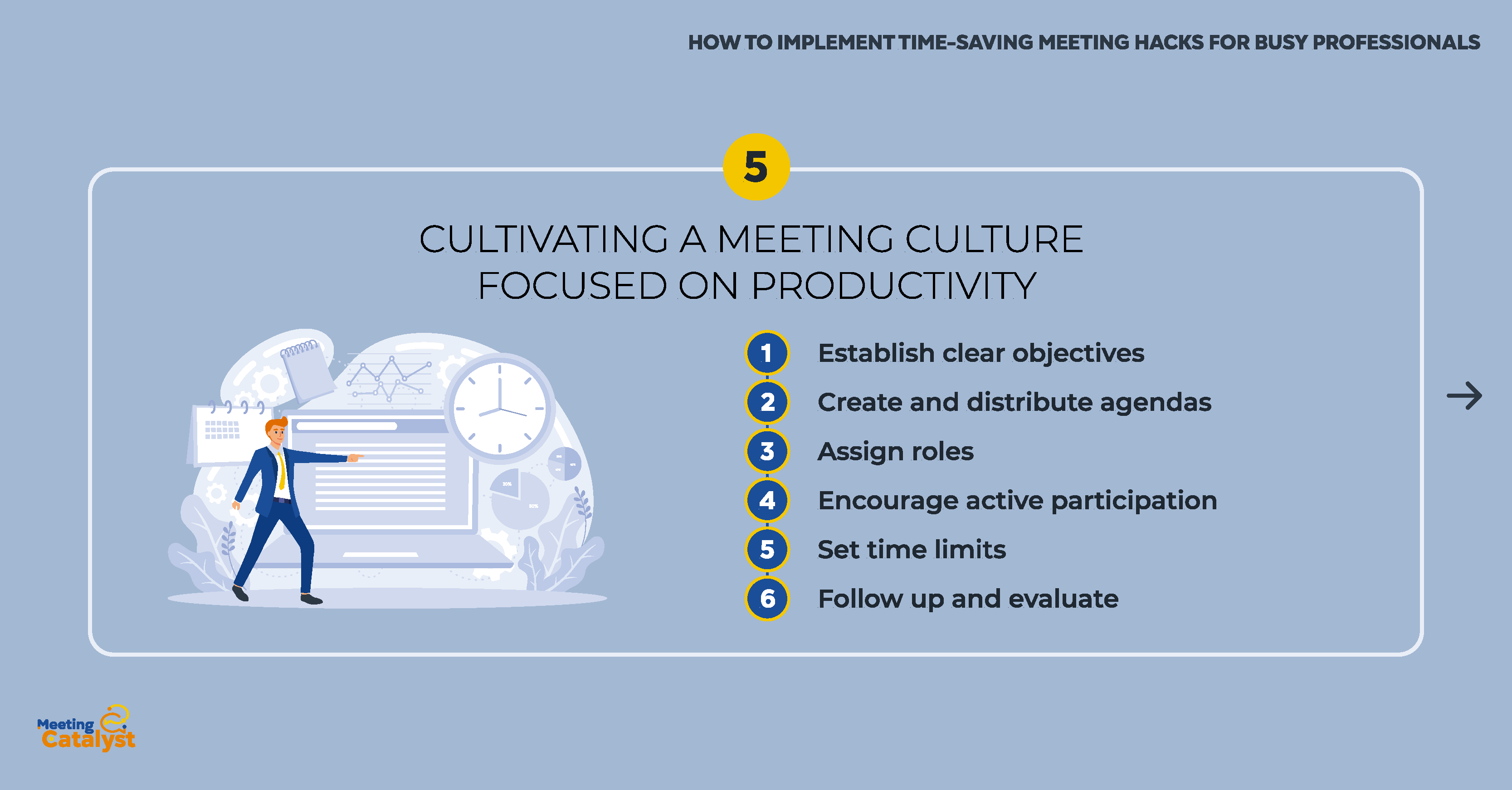 Infographic with bullet points listing tips for cultivating a productivity-focused meeting culture.