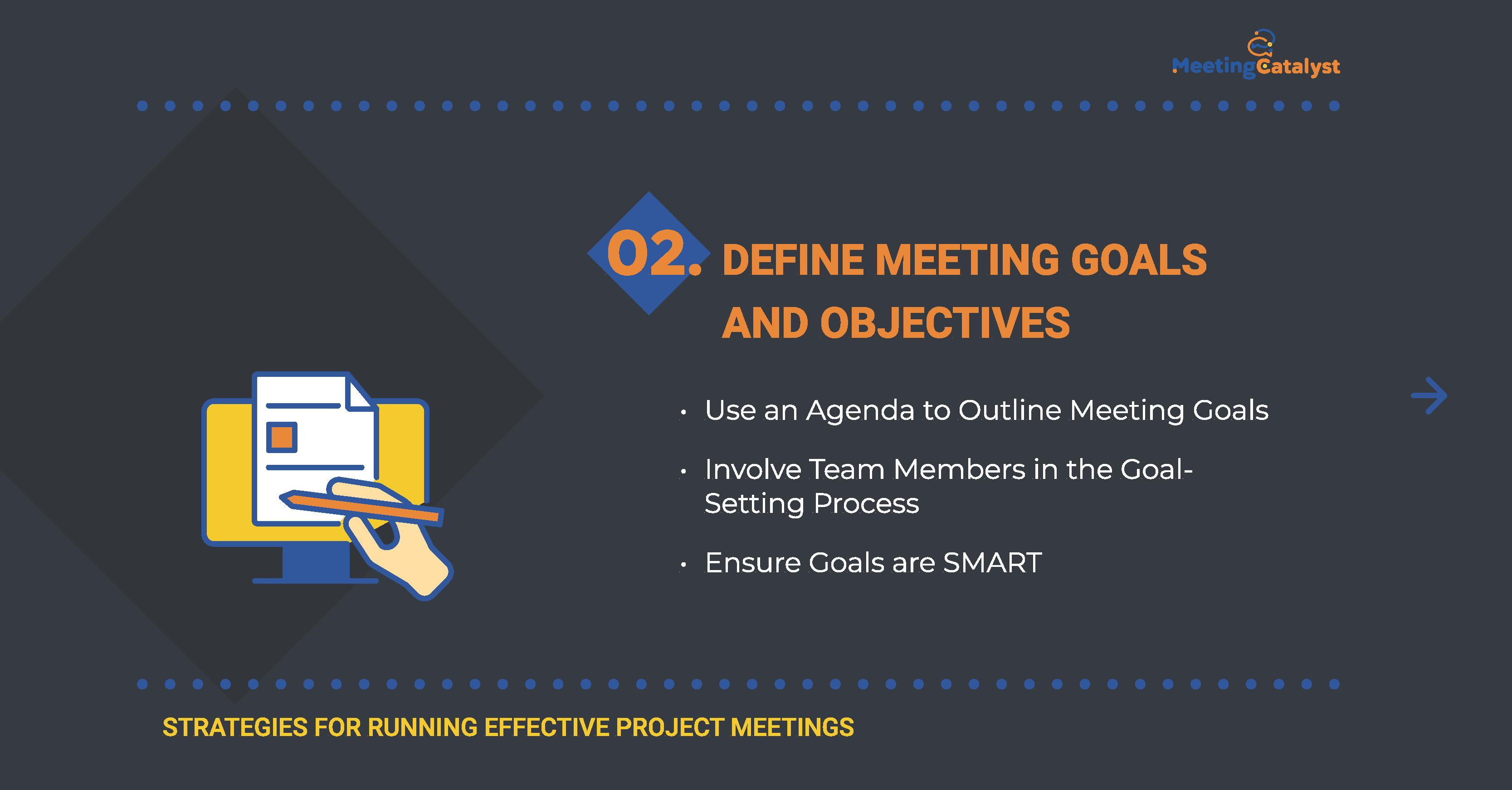 Graphic listing bullet points of how to define meeting goals and objectives