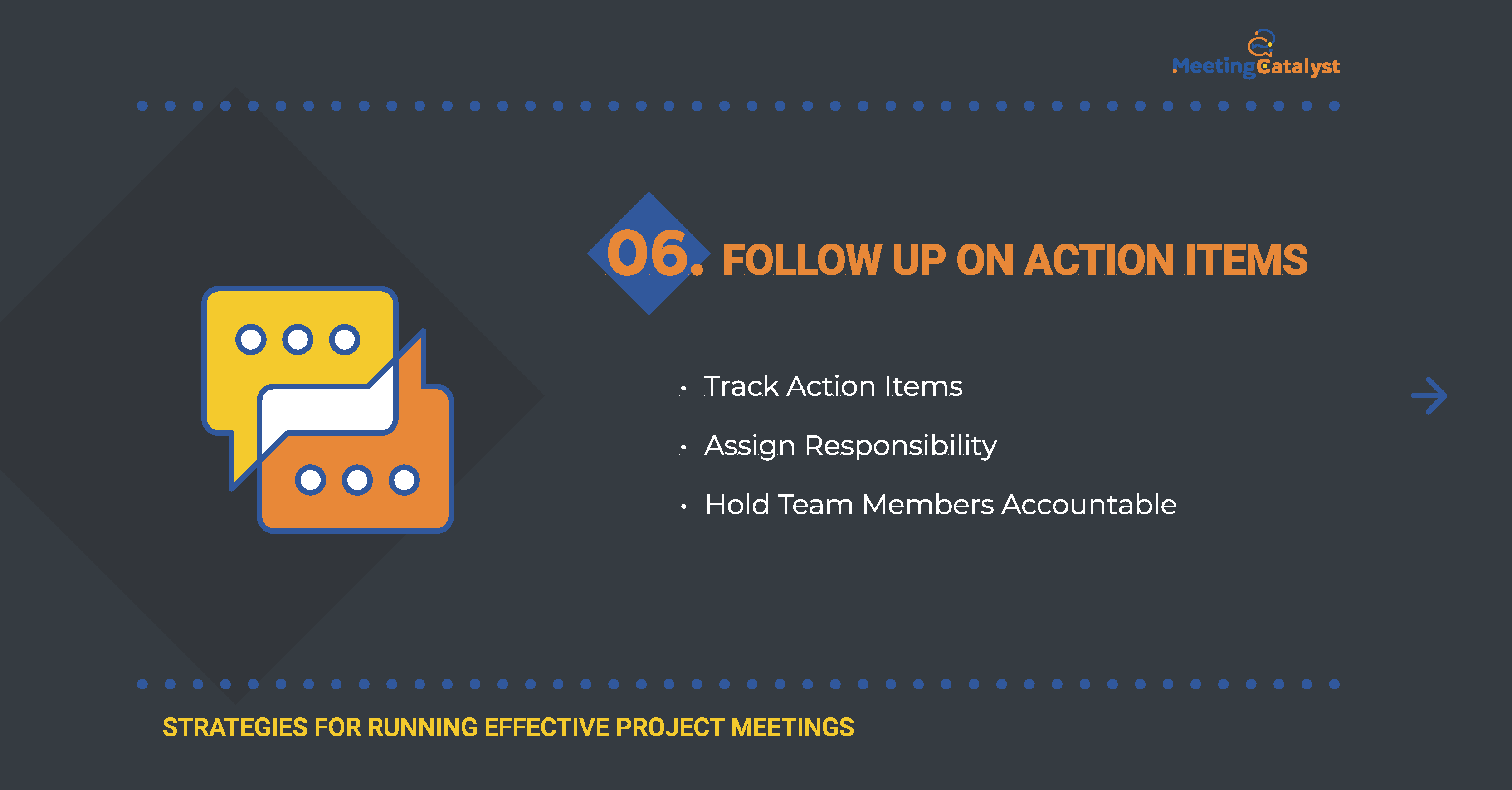 Graphic listing bullet points of how to follow up on action items