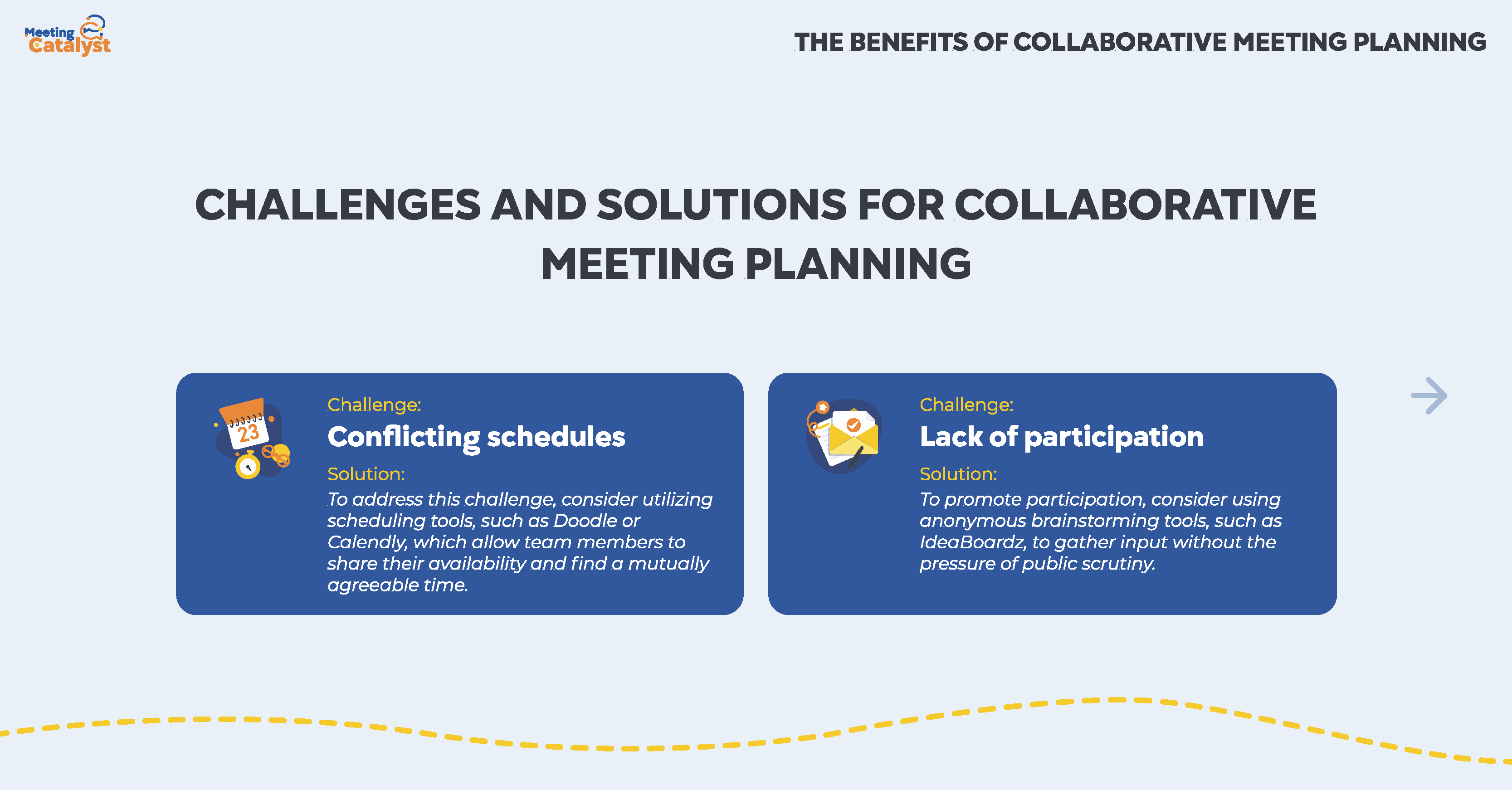 Infographic text boxes listing two challenges and their solution